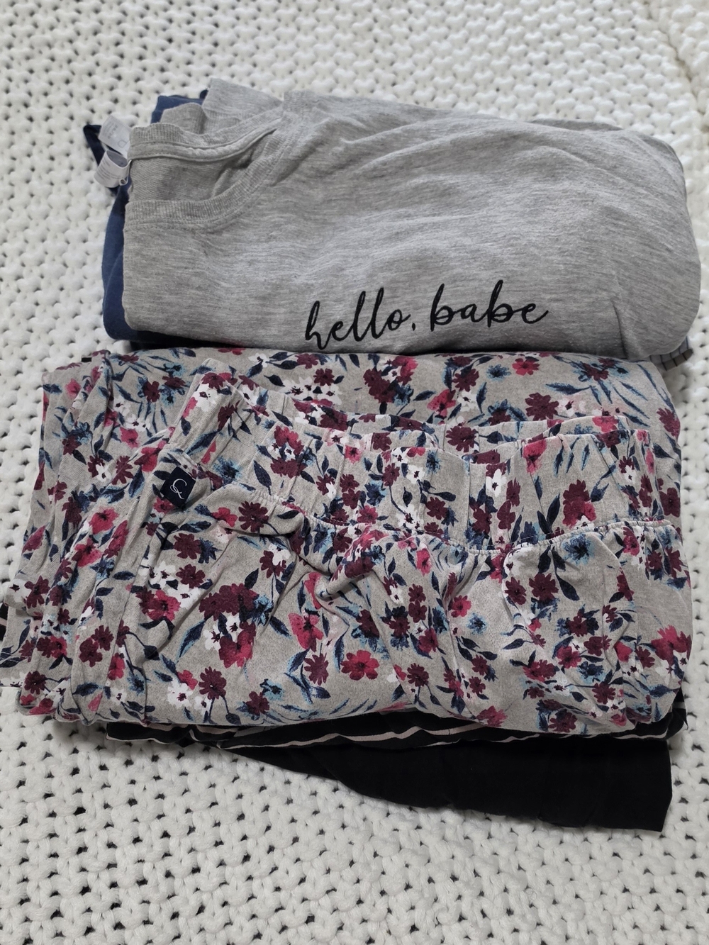 Cacique Floral Cotton Pajama Set with 'hello babe' Gray Top
